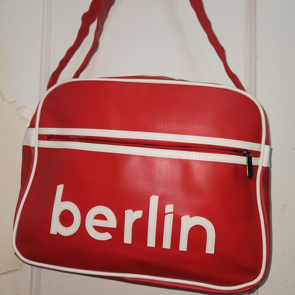 Handbags - Red and White Retro Shoulder Bag with Sporty Design